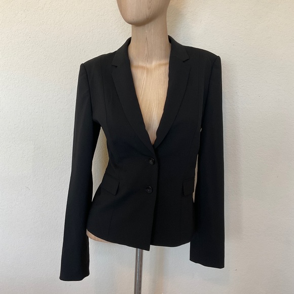 Hugo Boss RARE Jaru Italian Stretch Wool Blazer Black Tailored Tapered EUC US 6 - Picture 3 of 16